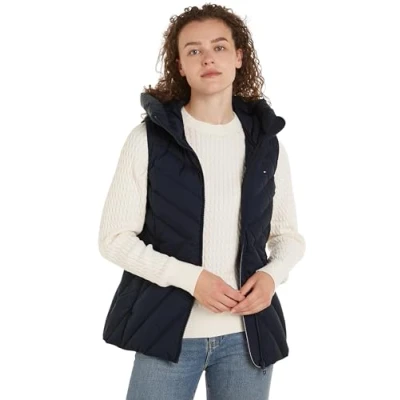Imagen de Tommy Hilfiger Chaleco Mujer Chevron Vest Acolchado con Capucha, Azul (Desert Sky), S