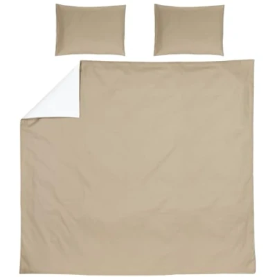 Imagen de Meyco Home Ropa de Cama Lisa Doble (algodón, Material Transpirable, fácil Cuidado, práctica Tira Plegable, Dimensiones: 240 x 200/220 cm), Topo/Blanco Crema