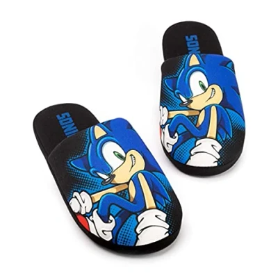 Imagen de SONIC THE HEDGEHOG Zapatillas Hombre Juego Adulto Casa Zapatos Merchandise Regalos para él Mocasines de espuma viscoelástica Slip On, Negro, 43/44 EU