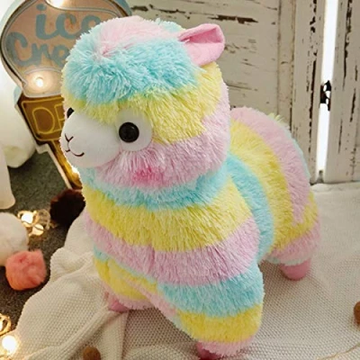 Imagen de XIAOHONG Juguete de peluche suave llama alpaca arco iris, llama, muñeca arcoíris, almohada grande, adorable regalo cumpleaños (35 cm)