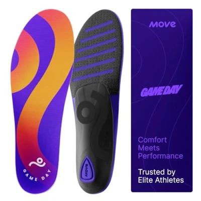Imagen de MOVE Game Day Plantillas de rendimiento y comodidad Fascitis plantar, correr, absorción impactos, pies planos, soporte arco, baloncesto, estilo vida activo, caminar atletismo (M 6 6.5 /