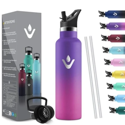 Imagen de HoneyHolly Botella Termica 750 ML, Reutilizable Sin BPA, Agua Acero Inoxidable, Aislamiento Al Vacío de Doble Pared, Cantimplora para Adultos, Deporte, Oficina, Yoga