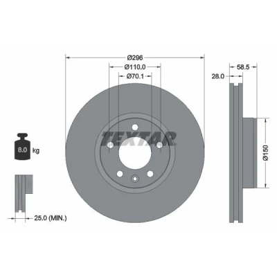 Imagen de TEXTAR 92057700 Disco de freno 296 28 05/06 110 ventilación interna sin perno sujeción rueda, buje rueda OPEL: Omega B Berlina