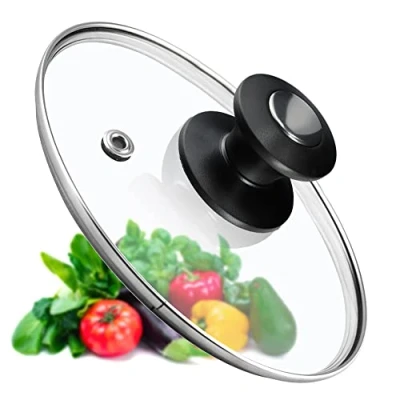 Imagen de KADAX tapa universal de cristal con mango negro y plata, resistente al calor en diferentes tamaños, sartén, para olla, sartén (14 cm)