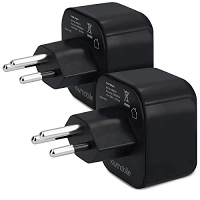 Imagen de kwmobile 2 Adaptadores de viaje Suiza tipo J 2x Adaptador enchufe schuko Conector para El Salvador Etiopía Conectores enchufes en negro