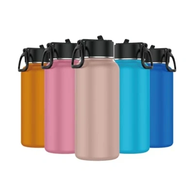 Imagen de Mi Ko Ka Botella de Agua Acero Inoxidable Térmica Reutilizable Deportiva Sin BPA Mantiene Frio y Calor Termo Hermética A Prueba Fugas (1 Litro, Salmón)