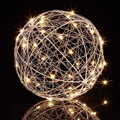 Imagen de Relaxdays Lámpara LED con forma de bola, A pilas, Para colgar o poner pie, Ø 20 cm, Plateado