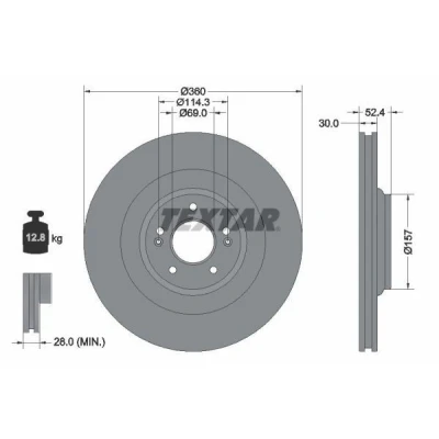 Imagen de TEXTAR Disco de freno HYUNDAI: i30 III Hatchback, Fastback 360mm 30mm 05/07 114,3mm ventilación interna revestido altamente carbonizado