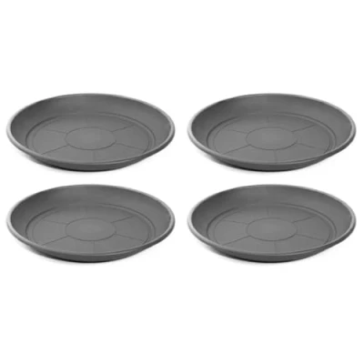Imagen de AC Pack de 4 Platos para Maceta Mediterranea Fabricado en Polipropileno Ideal el Hogar, Plantas, Jardín, Decoración. Cuidado Plantas Forma Redonda Ø 34 cm Color Gris