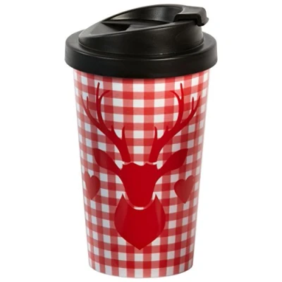 Imagen de infinite by GEDA LABELS (INFKH) Coffee to go Taza Ciervo Cuadriculado, plástico, Rojo/Blanco, 9 x 17 cm