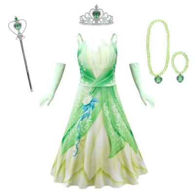 Imagen de Lito Angels Disfraz Vestido de Princesa Tiana y el sapo con Guantes Accesorios para Niñas Talla 10 11 años, Verde (Número etiqueta 150)