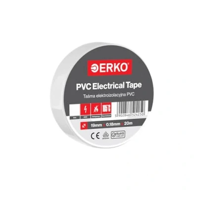 Imagen de ERKO Cinta aislante Blanca PVC 19mm x 20m, Reparación de conductos eléctricos, Alta flexibilidad con fuerte adhesión, Resistente a productos químicos, Cloruro Polivinilo