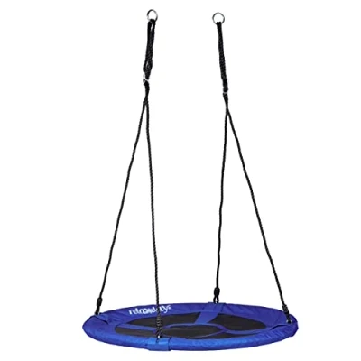 Imagen de Relaxdays Columpio Jardín Nido Redondo Hasta 100 kg, Nailon y Metal, Azul Oscuro, 153 x 90 cm