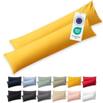 Imagen de Blumtal Funda de Almohada 40x145 cm 100% algodón Amarillo Juego 2 Fundas in Jersey con Cremallera, cojín Certificado Oeko Tex, para Almohadas y Cojines