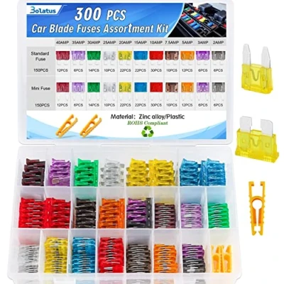 Imagen de Bolatus 300Pcs Fusibles Coche Kit, 150 Mediano + Mini 1 Clip, Automóvil Fusible para Caravanas Furgoneta Moto(2A 3A 5A 7.5A 10A 15A 20A 25A 30A 35A 40A)
