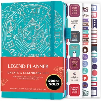 Imagen de Legend Planner Planificador de vida semanal y mensual lujo para alcanzar tus metas vivir más feliz. Organizador, cuaderno productividad A5, Sin fecha Turquesa