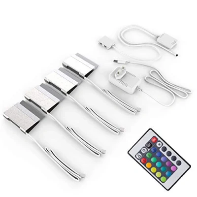 Imagen de B.K.Licht Pinzas iluminacion para superficies, Pack de 4, Luz multicolores LED, incl. Mando a distancia