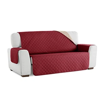 Imagen de S &amp; T Funda Cubre Sofá Reversible. Protector de Acolchado Antiácaros Fabricado en España Poliéster 100% (3 Plazas, Rojo)