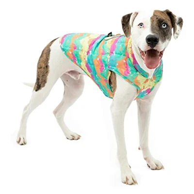 Imagen de Kurgo Loft Chaqueta de Invierno Reversible para Perros, Reflectante, Resistente al Agua, Mascotas pequeñas, Medianas y Grandes (Rayas Acuarela, Talla M)