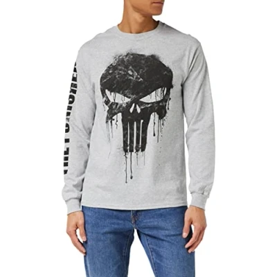 Imagen de Marvel Avengers Punisher Skull Camisa Manga Larga, Negro (Black Blk), X Large para Hombre