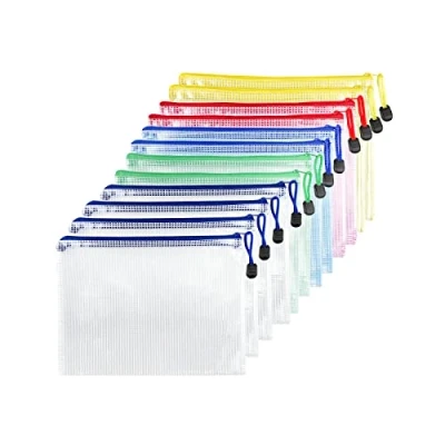 Imagen de Fousenuk 12 Piezas Bolsa de Archivo A5, Impermeable Bolsas Documentos Malla, Plastico con Cierre Cremallera, para Recibos, Oficina, Viaje, Escolar, 5 Colores