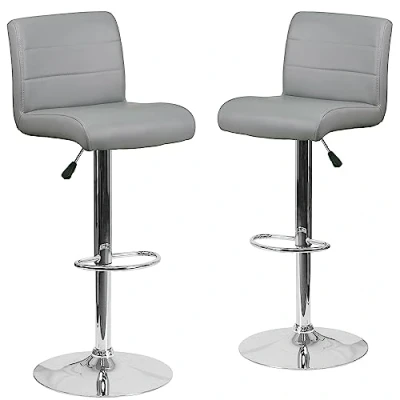 Imagen de Flash Furniture Muebles Paquete de 2 taburetes Vinilo contemporáneo Altura Ajustable con Asiento Enrollado y Base cromada, Metal, Cromo, Espuma, plástico, Gris, Unidades