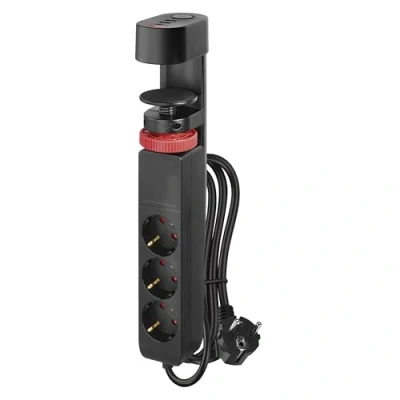 Imagen de EMOS Regleta Vertical de 3 enchufes con 2 Puertos USB A y 1 Puerto C, Carga rápida USB, Enchufe múltiple Abrazadera Mesa e Interruptor, Cable 1,5 m mm², Mayor protección táctil,