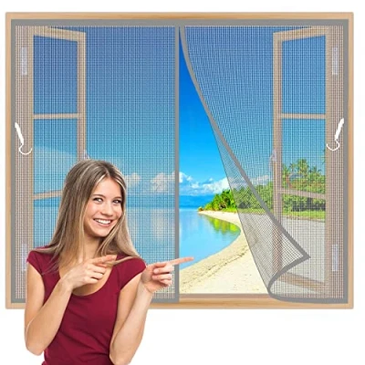 Imagen de Mosquitera Ventanas Corredera Magnetica 90x155 cm Mosquiteras Correderas Magnética Automático Cierre magnético Que se Cierra automáticamente para Terraza Gris Z