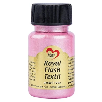 Imagen de Ideen mit Herz pintura textil metalizada &quot;Royal Flash&quot; Color Metálico de Alto Brillo Adecuado para tejidos y telas Claros Oscuros Camisetas, Bolsos, Ropa 50 ml (rosa pastel)