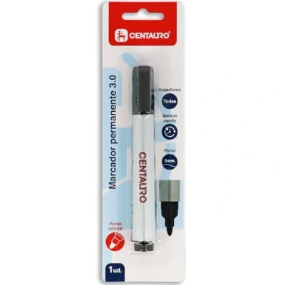 Imagen de Centauro Rotulador Permanente Negro, 3mm, Punta Cónica, Secado Rápido, Tinta Base Aceite, Apto Todo Tipo de Superficies, Metal, Cristal, Estaño, Plastico, Film Fotográfico, Madera, Papel y Cartón