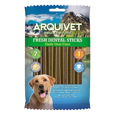 Imagen de ARQUIVET Fresh Dental Sticks 7 Unidades Snacks dentales con Sabor Menta para Perros Chuches, golosinas, chucherías, premios, recompensas Mal Aliento Comida complementaria
