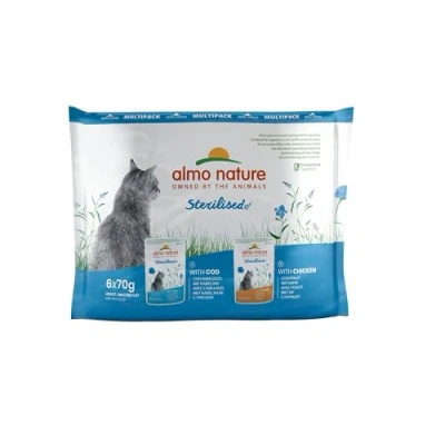Imagen de Almo Nature Functional Sterilised Comida Húmeda Multipack Bacalao y Pollo para Gatos (6 x 70 Gramos)