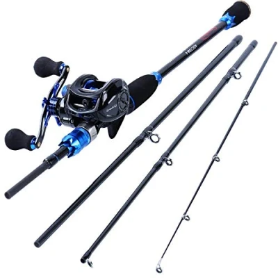 Imagen de Sougayilang Combinaciones de carretes y cañas Pescar, Pescar Fibra Carbono 24 toneladas con Carrete Baitcasting 1.8M Rod with Right Reel