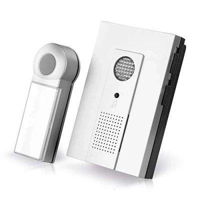 Imagen de conecto Juego de Timbre inalámbrico, pulsador y Timbre, Alcance 100 Metros, 16 Tonos Llamada, Funciona con Pilas, Plateado