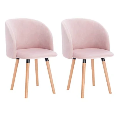 Imagen de WOLTU Silla de Comedor Pack 2, Cocina Tapizadas en Terciopelo, Sillas Ergonómicas con Respaldo y Brazos para Salón Dormitorio, Estilo Nórdico, Patas Madera, Rosa, BH121rs 2