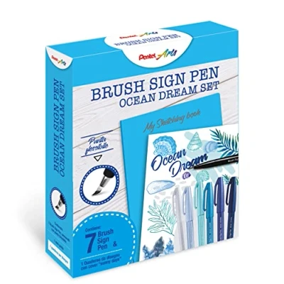 Imagen de Pentel SES15C Brush Sign Pen Sketching Set Ocean Dream &amp; cuaderno