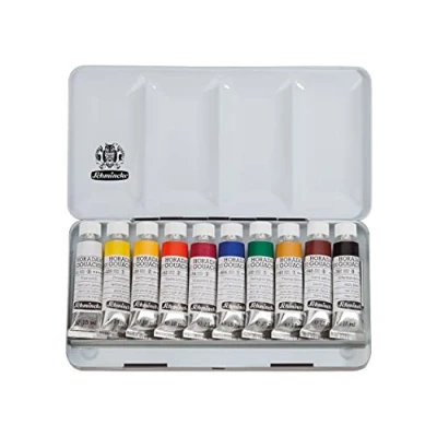 Imagen de Schmincke HORADAM® Gouache, 10 tubos de 15 ml, 72 701 097, finísimos tonos gouache en caja metálica, máxima concentración pigmentos, luminosidad y profundidad color.