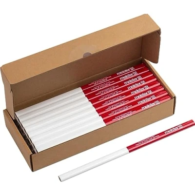 Imagen de Meister 9446720 Juego de lápices carpintero (50 piezas, 240 mm longitud, forma ovalada, dureza media, ideal para dibujar y marcar), color rojo blanco