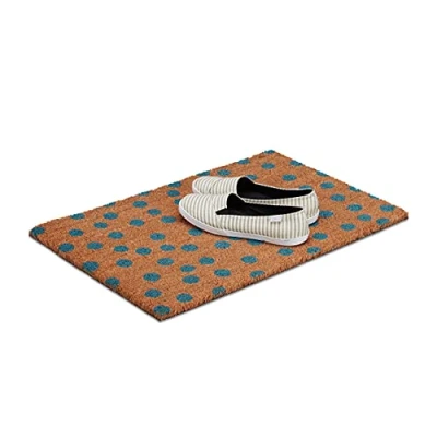 Imagen de Relaxdays Felpudo de coco lunares, 1,5 x 60 40 cm, rectangular, antideslizante, fibra coco, goma, azul natural