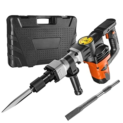 Imagen de VEVOR Martillo de Demolición 1400 W 19 J 2900 BPM Eléctrico con Cable 5/8&quot; 2 Cinceles Reemplazables Mango Giratorio 360 Rompe Hormigón Antivibración para Cincelar Construcción Fontanería