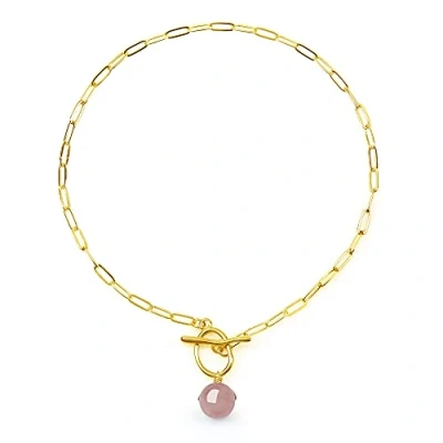 Imagen de COAI Collar Cadena Eslabón de Acero Inoxidable con Colgante Perla Esfera Cuarzo Rosa Piedra Natural para Mujer