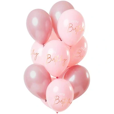 Imagen de Folat Globos Elegante Rubor exuberante 30cm 12 piezas, color rosado oro, happy birthday (67005)