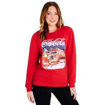 Imagen de Coca Cola Jersey Navideño Mujer para Adulto Adolescente, Suéter Navidad de Regalo (Rojo, 2XL)