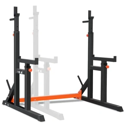 Imagen de ISE Soporte Sentadillas Rack Ajustable, Estante de Barra con Pesas Levantamiento Gimnasio para Banco Peso, Máx 200kg
