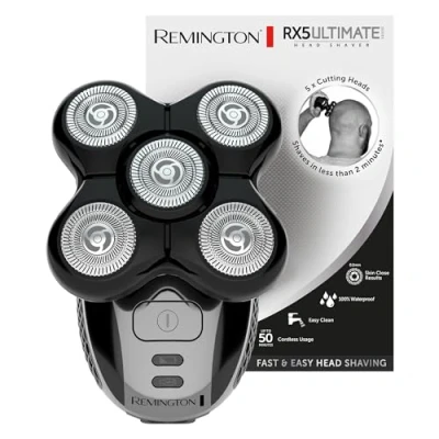 Imagen de Remington Afeitadora de Cabeza RX5 Ultimate Series, Máquina Cortar Pelo, para Calva, Inalámbrica, 5 Cabezales, Flexibles, 100% Resistente al Agua, Neceser, Negro XR1501