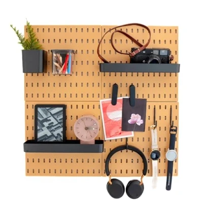 Imagen de L&#039;essentiel Organizador de pared para el hogar y la oficina, 56 x cm, juego completo negro (4 azulejos 28 cm) accesorios, blanco o (marrón/negro, 4 paneles)