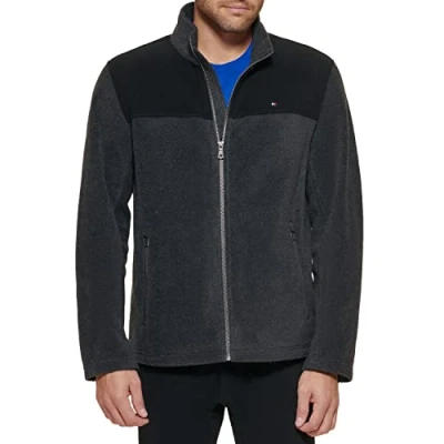 Imagen de Tommy Hilfiger Men&#039;s Classic Zip Front Polar Fleece Jacket, Black/Charcoal, L