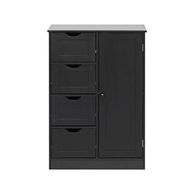 Imagen de Rebecca Mobili Armario de baño, Entrada pie, Negro Moderno, 1 Puerta 4 cajones, Ahorro Espacio higiénico Medidas A x AN FON: 82 56 30 cm Art. RE6736