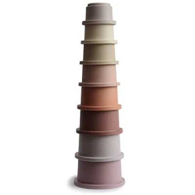 Imagen de mushie Juguete de Vasos Apilables Torre Apilamiento con 8 Tazas para Bebés y Niños Fabricado en Dinamarca Accesorio Entrenamiento Seguro Durable sin BPA Petal