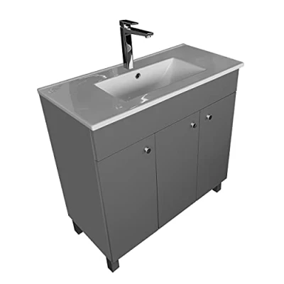 Imagen de paplinskimoebel IGA Mueble baño Auxiliar Muebles de con Lavabo 60 x 84 40 cm, bajo para el Cuarto baño, (80 Grafito)